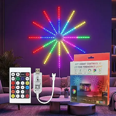 Bandă LED Smart RGB cu Efect de Artificii: 16 Milioane Culori, Sincronizare Muzicală, Control prin Aplicație și Comandă Vocală – Decor Magic și Personalizabil [2]