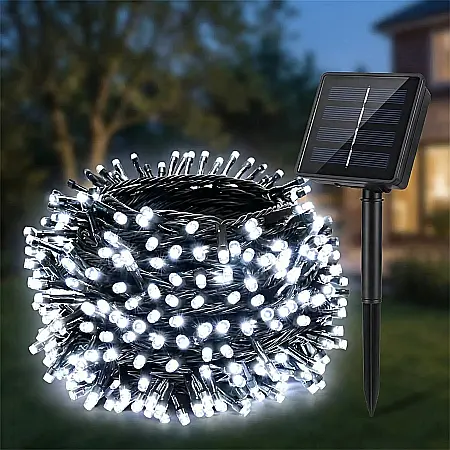 Instalație LED Solară pentru Exterior: 12 m, 100 LED Alb Rece, 8 Moduri de Iluminare și Panou Solar Inclus – Economie de Energie și Atmosferă Magică [1]