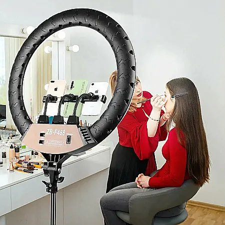 Lumină Circulară LED Profesională cu Trepied Reglabil (72–190 cm) – Diametru 45 cm, 416 LED-uri, 65W, 3 Suporturi Telefon și Telecomandă: Studio Foto-Video Complet la Tine Acasă [2]