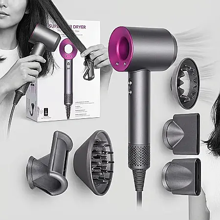 îngrijire feminină - Uscător de Păr Profesional 5 în 1 – Set Multifuncțional cu 5 Capete Interschimbabile, Tehnologie cu Ioni Negativi și Temperatură Reglabilă: Coafură de Salon în Fiecare Zi