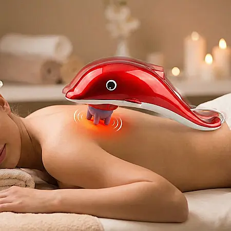Masaj în Formă de Delfin cu 3 Capete și Lampă Infraroșu - 2 Viteze, 28W, Relaxare Musculară și Circulație [1]