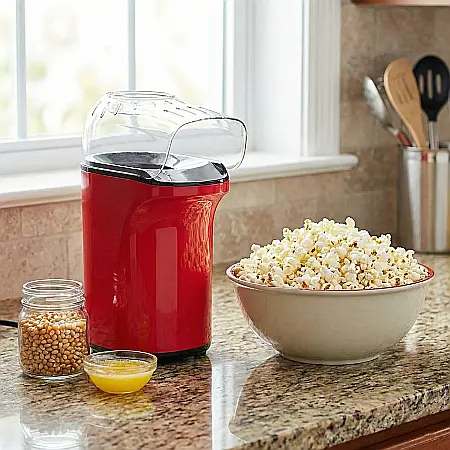 Aparat Popcorn cu Aer Cald AT PERFORMANCE® – 1200W, Gata în 3 Minute, Capacitate 16 Canite, Recipient Boabe, Compartiment Unt, Roșu [1]