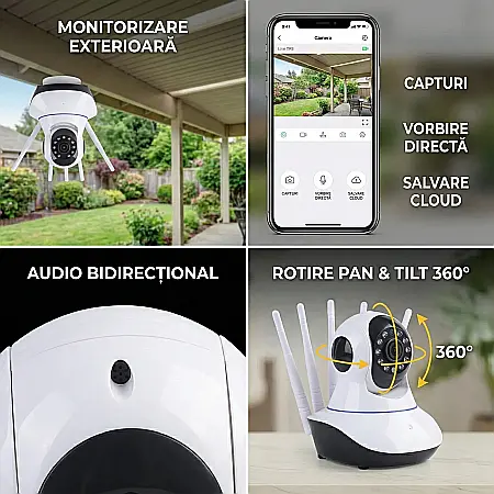Cameră de supraveghere WiFi cu 5 antene, rezoluție Full HD, vedere nocturnă, detecție mișcare, audio bidirecțional [1]