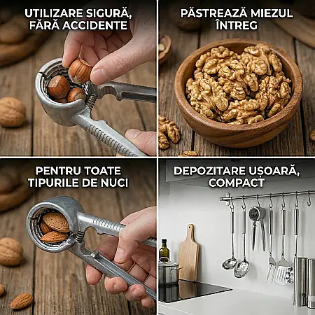 Clește de Spart Nuci din Aluminiu – Design Tip Pâlnie cu Țepi pentru Spargere Ușoară, Rezistent la Șocuri și Coroziune, 19 cm, Multifuncțional pentru Nuci, Sticle de Șampanie și Capace Strânse [1]