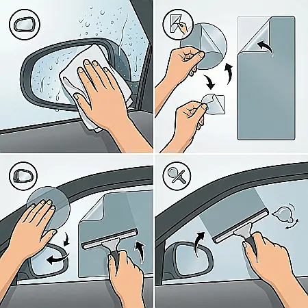 Set 4 Folii Auto (2 Oglindă + 2 Geam) – Protecție Anti-Picături, Anti-Ceață și Anti-Aburire, Vizibilitate HD pe Ploaie și Vreme Umidă, Instalare Rapidă [2]
