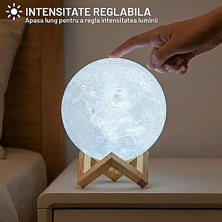Lampă 3D Lună Moon cu Umidificator și Difuzor Aromaterapie – 3-în-1, Control Tactil, 3 Culori LED, Rezervor 880 ml și Suport din Lemn Natural: Tehnologie, Relaxare și Armonie sub Clar de Lună [3]