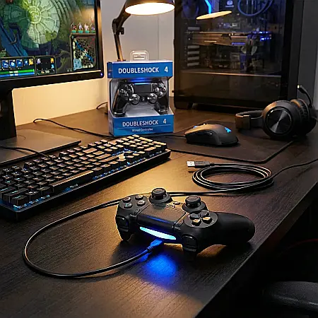 Controller PS4 Nygacn – Negru, Cablu USB 1,8 m, Compatibil PS4 / Slim / Pro, Funcție Dublă Vibrație [1]