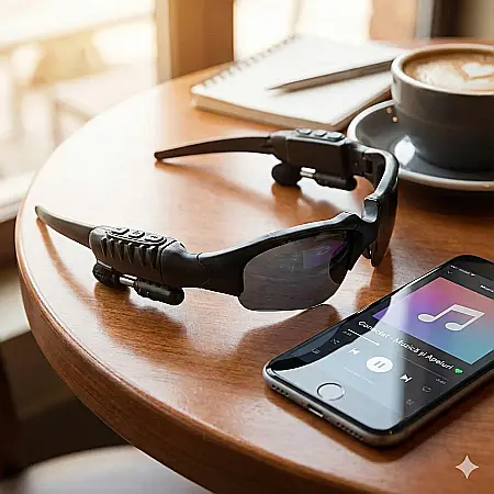 Ochelari de Soare Bluetooth 3 în 1 cu Lentile Polarizate – Redare Muzică Wireless, Funcție Hands-Free și Microfon Integrat, Baterie Reîncărcabilă 150 mAh, Ideal pentru Condus, Sport și Activități în A [1]