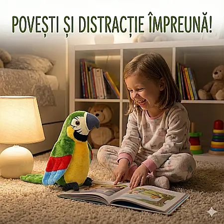 Papagal Vorbitor de Jucărie – Multicolor, Pufos, cu Funcție de Repetare a Vocii și Mișcare a Aripilor, Buton On/Off, Agățare sau Așezare pe Suprafață [3]