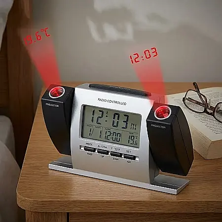 Ceas Multifuncțional cu Proiecție pe Tavan – Afișaj LCD, Ora, Data și Temperatură, Alarmă cu Snooze, 2 Proiectoare Reglabile și Design Modern: Control Total și Vizibilitate Maximă în Orice Moment al Z [3]