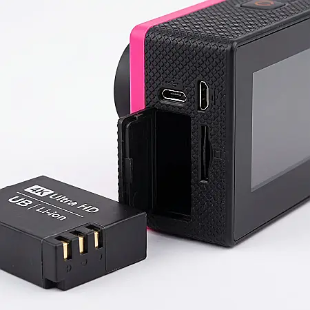 Cameră Sport 4K Ultra HD UB – Rezistentă la Apă (30m), Carcasă Roz, Unghi Larg 170°, Foto 20MP, Wi-Fi, Funcție Slow Motion, Set Complet Accesorii Montare [1]