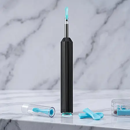 Dispozitiv Curățare Urechi BOMSTOM – Cameră 1080P HD, 6 LED-uri, 360° Unghi, Silicon Moale, 2 Lingurițe de Schimb, Reîncărcabil USB, Negru [1]