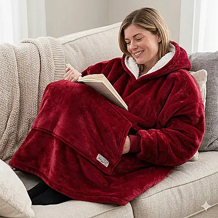 Huggles Pătură Pufoasă de Purtat cu Glugă – Hanorac Gigant, Fleece și Poliester Dublu Strat, Mărime Universală, Lavabilă la Mașină, 80 x 75 cm, 1 kg [1]