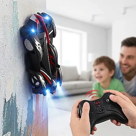 Mașină RC Wall Climber cu Telecomandă – Funcție Vacuum pentru Perete și Tavan, Sfidează Gravitația, Reîncărcabilă USB, Control 10 m și Design Aerodinamic: Adrenalina Cursei pe Verticală pentru Copii E [1]