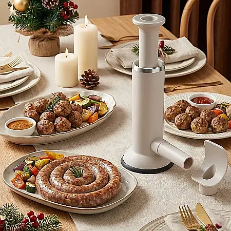 Mașină de Umplut Cârnați și Chiftele – Design 2-în-1, 2 Duze de Dimensiuni Diferite, Material Alimentar PP și Oțel Inoxidabil 304: Preparate Sănătoase, Rapide și Gustoase direct în Bucătăria Ta [1]