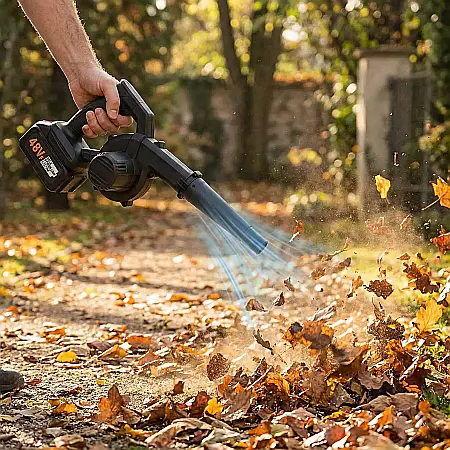 Suflantă și Aspirator de Frunze Fără Fir 2 în 1 – Cu Baterie Li-ion, Încărcător și Sac de Colectare, Portabil și Puternic pentru Grădină, Curte și Atelier [1]