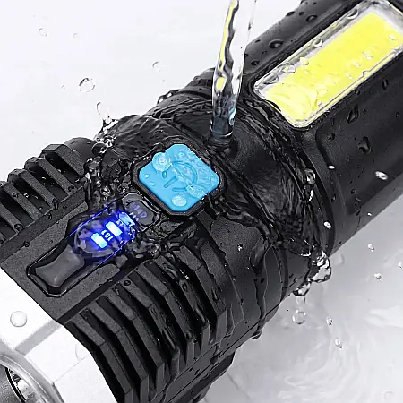 Lanternă Profesională Portabilă 5W – Waterproof, 4 LED + COB, Indicator Baterie, USB, 4 Moduri Iluminare, Li-Ion 1200mAh, Carcasă ABS/PVC, Negru [1]