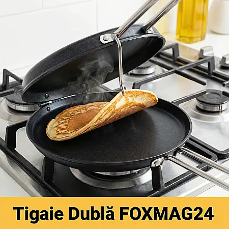 Tigaie Dublă pentru Clătite FOXMAG24 – Suprafață Antiaderentă Ceramică-Titan cu Infuzie de Diamante, Mânere Reci din Inox, 35x20 cm, Ideală pentru Omlete și Toast [1]