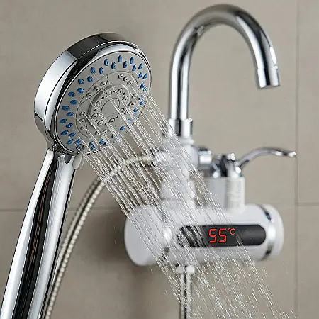 Robinet Electric cu Încălzire Instantanee + Duș, LED, 1.5–2L/min, Reglabil 0–60°C, Prindere în Perete, Ideal pentru Bucătărie și Baie [1]