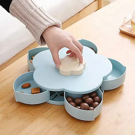 Cutie pentru Bomboane în Formă de Floare – 1 Nivel, 5 Compartimente, Suport Rotativ 360°, Suport Telefon Integrat, Diametru 27–42 cm [1]
