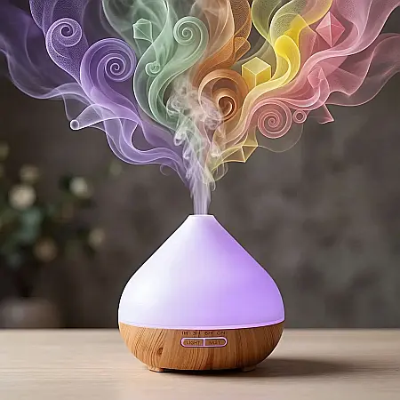 Gadgeturi - Difuzor Ultrasonic pentru Aromaterapie cu Uleiuri Esențiale – Umidificator LED Multicolor, Funcție Silențioasă, Oprire Automată, Design Elegant, Capacitate 400 ml