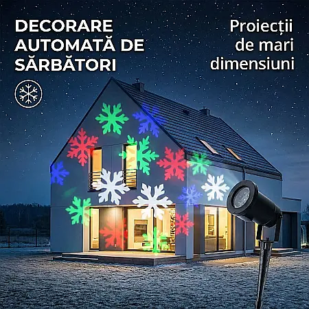 Proiector Laser Fulgi de Zăpadă – Iluminat LED Rezistent la Apă, Decor Exterior și Interior pentru Crăciun și Sărbători, Efect de Mișcare, Plug & Play [1]