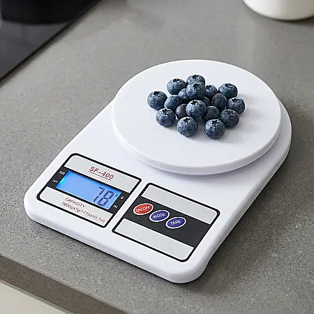 Cântar Digital de Bucătărie SF-400 – Precizie 1g, Capacitate Maximă 10 kg, Funcție Tare, Afișaj LCD, Ideal pentru Rețete și Dieta Echilibrată [1]