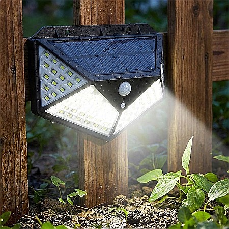Lampă Solară cu Senzor de Mișcare – 100 LED, 600 Lumen, Unghi 270°, Rezistentă la Ploaie și Ninsoare, Baterie 1800mAh, Iluminare Curte, Terasă și Garaj [2]