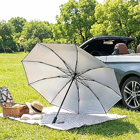 Parasolar Tip Umbrelă pentru Mașină – Protecție UV 99% și Izolație Termică, Pliabil, Compatibil Universal (140 x 80 cm) și Montare Rapidă: Răcoare Imediată și Protecție de Elită pentru Interiorul Auto [3]