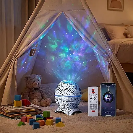 Proiector de Stele Zola în Formă de Ou de Dinozaur – Bluetooth, 4 Moduri Iluminare, 19 Sunete Relaxante Nature, Difuzor Hi-Fi 10W și Telecomandă: Universul Magic și Relaxarea Absolută direct în Camera [1]