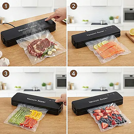 Aparat de Sigilat și Vidat Alimente Vacuum Sealer S – 90W, Funcție de Vidare Automată, Pungi Incluse, Design Compact pentru Bucătărie [3]