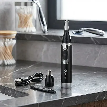 Trimmer Nas și Urechi 2în1 Geemy GM-3106 cu Acumulator – Aparat de Tuns Păr Inestetic, 2 Capete Interschimbabile, Autonomie 50 Minute și Încărcare 220V: Precizie, Confort și un Look Îngrijit în Fiecar [3]