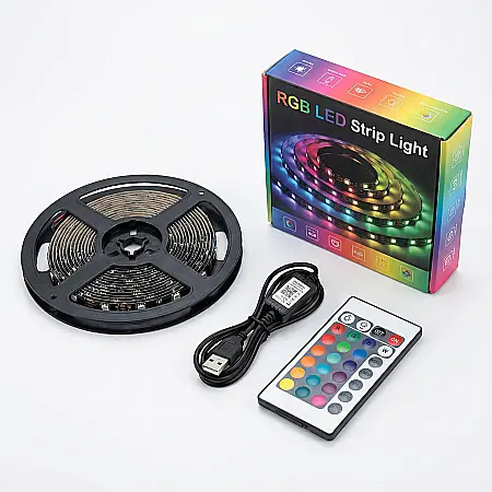 Bandă LED pentru Televizor – 5 m, Lumini Ambientale Multicolore RGB, Telecomandă Inclusă și Moduri Dinamice: Atmosferă de Cinema în Livingul Tău [1]