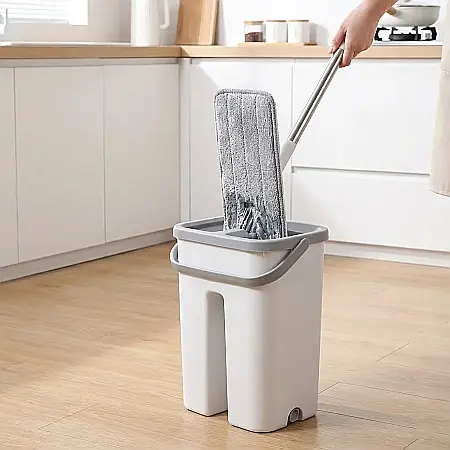 Mop Leexo Scratch Flat cu Două Cuve Separate – Sistem de Autocurățare, 2 Capete Microfibră, Uscare Rapidă și Mâner Segmentabil: Curățenie Impecabilă pe Orice Suprafață [3]