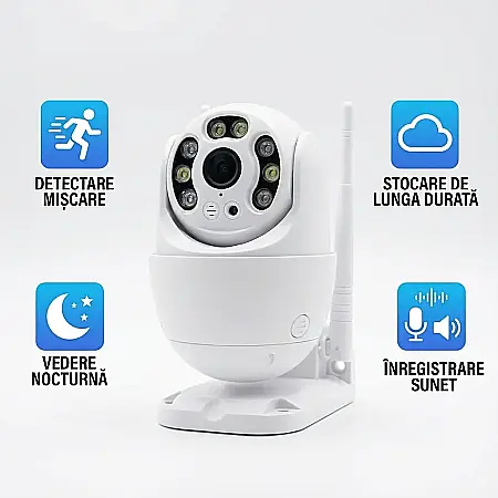 Camere - Cameră de Supraveghere Video Exterioară WiFi 4K – IP66 Rezistentă la Apă, Viziune Nocturnă Panoramică 360°, Audio Bidirecțional și Urmărire Mișcare Inteligentă