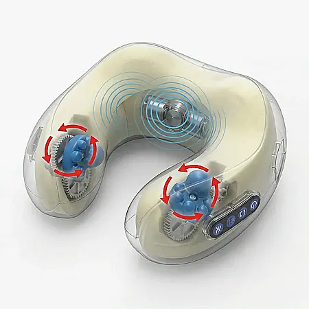 Pernă de Masaj pentru Gât și Suport Cervical – Spumă cu Memorie, Formă U, 3 Funcții de Masaj Circular, Încălzire, USB, Relaxare Profesională Acasă, Birou sau Călătorii, Gri [3]