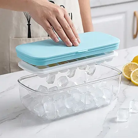 Tavă pentru Cuburi de Gheață ICEMATE: 2 Straturi, Capac Etanș Anti-Vărsare și Preparare Igienică – Cuburi Perfecte în Orice Moment [1]