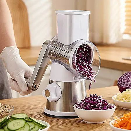 Răzătoare Manuală cu Manivelă din Inox – 3 Lame Rotative Interschimbabile, Tocare și Feliere Rapidă, Ventuză de Fixare Ultra-Stabilă, Design Ergonomic [3]