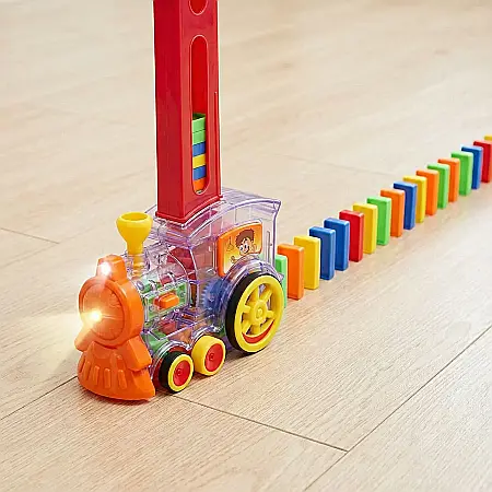 Set Trenuleț Electric cu 60 Piese Domino: Joc Interactiv, Educativ și Creativ cu Lumini și Sunete [1]