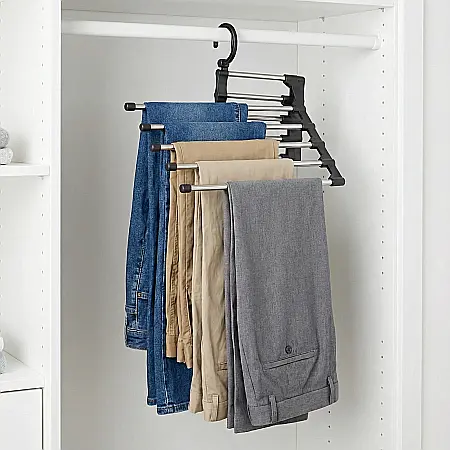 Umeraș Organizator pentru Pantaloni Palmonix: 5 Brațe Extensibile, Oțel Rezistent și Design Compact pentru Maximizarea Spațiului [1]