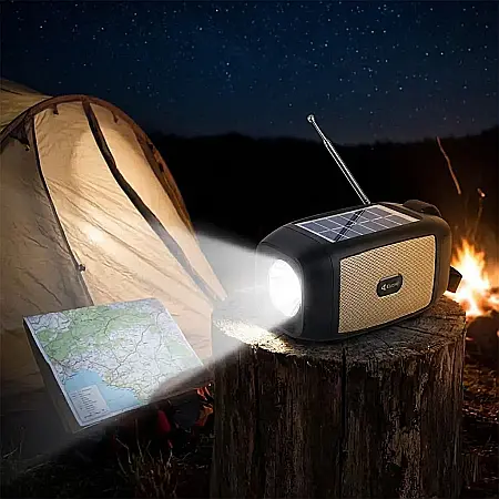Boxă Solară Portabilă Wireless cu Lanternă – Bluetooth, Radio FM, USB, AUX și MicroSD, Baterie 2000 mAh, PMPO 15W și Autonomie 6 Ore: Muzică și Lumină Nelimitată pentru Camping, Grădină și Urgențe [2]