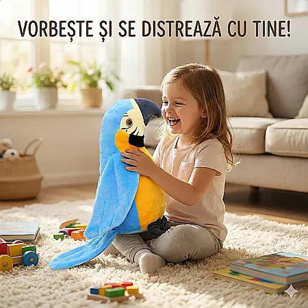 Papagal Vorbitor de Jucărie – Multicolor, Pufos, cu Funcție de Repetare a Vocii și Mișcare a Aripilor, Buton On/Off, Agățare sau Așezare pe Suprafață [2]