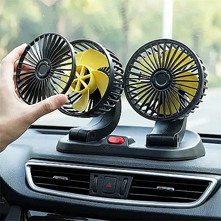 Ventilator Auto Dublu CoolDrive™ – Alimentare USB / 12V, 2 Viteze de Ventilație, Direcție Reglabilă 360°, Montare Stabilă pe Bord și Silențios: Confort Termic Personalizat pentru Șofer și Pasageri [3]