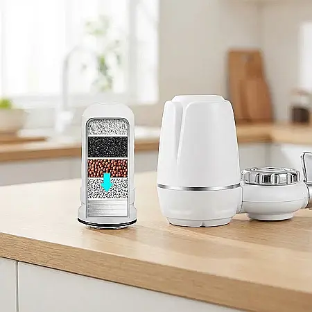Filtru Instant de Purificare Apă pentru Robinet – 3 Etape Filtrare (Ceramică 0.2 microni, KDF, Cărbune Activ), Debit 2 L/min, Instalare Rapidă și Reutilizabil: Sănătate și Puritate Maximă la Fiecare P [2]