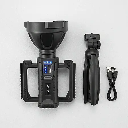 Lanternă Multifuncțională LED Reîncărcabilă – 4800 mAh, 4 Moduri Iluminare, Powerbank USB, Indicator Baterie, Trepied Inclus, Rezistentă la Uzură, Negru [3]