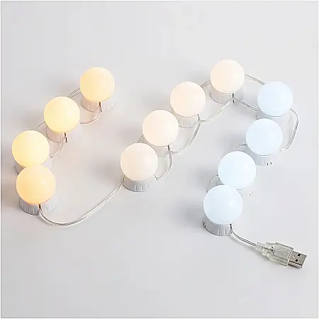 Lumini LED pentru Oglindă – 10 Becuri Hollywood cu Luminozitate Reglabilă, Alimentare USB, 3 Moduri de Culoare, Ideal Machiaj Profesional, Fixare cu Ventuze sau Velcro [3]