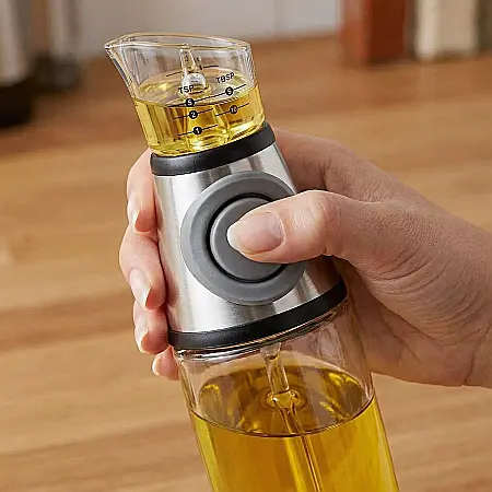 Dispenser din Sticlă pentru Ulei și Oțet 500 ml – Dozaj Precis cu Butoane Silicon, Gradat în ml și Linguri, Design Ergonomic și Rezistent, Ușor de Curățat [3]