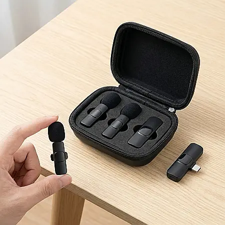 Microfon Wireless Lavalier USB-C și iPhone – Rază 20m, Anulare Zgomot Inteligentă, Plug & Play, Autonomie 6h, Compatibil Android, iOS, Laptop, Ideal pentru Vlog, Podcast și Live Streaming [3]