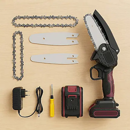 Mini Fierăstrău Electric cu 2 Acumulatori 24V – Lamă 15 cm, Motor Cupru 1080W, Viteză 2000RPM, Baterie Li-ion Rapidă, Mâner Ergonomic, Ideal pentru Tăieri Precise în Lemn și Grădinărit [3]