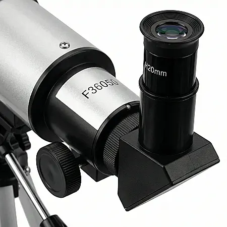 Telescop Astronomic Profesional 360 mm – Lentilă 50 mm, Prisme 90°, Oculare H20mm & H6mm, Trepied Aluminiu 38 cm, Portabil, Ideal pentru Începători și Observații Lunare, Argintiu [3]